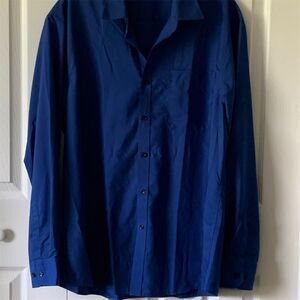 Hisdern Men's Blue Long Sleeve Button-Down Dress‎ Shirt Size L